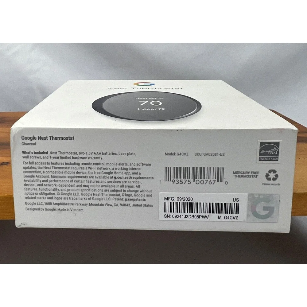 Google Nest Thermostat Smart Programmable G4CVZ Charcoal Gray New Open Box